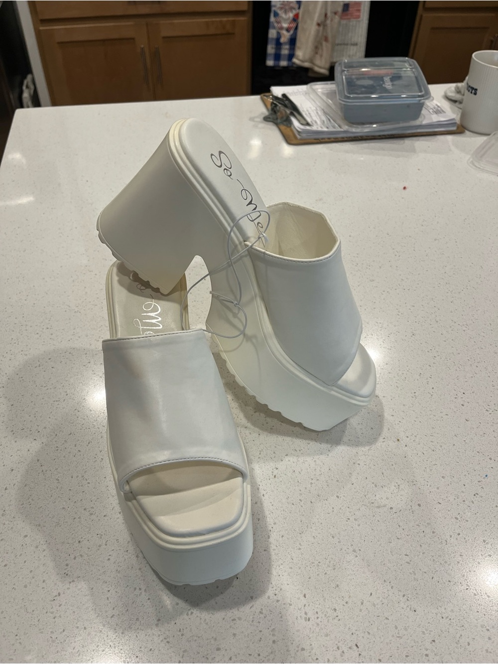 So Me White Platform Slide Mules
